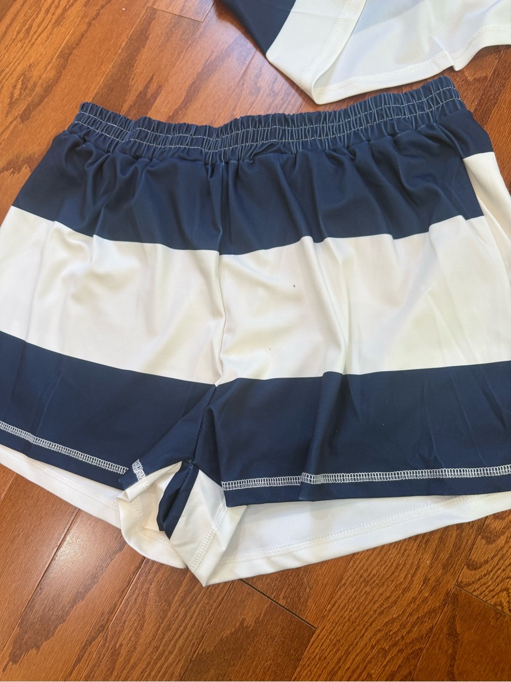 Coastal Navy Stripe Lounge Set Quarter Zip Top & Shorts - Picture 8 of 8